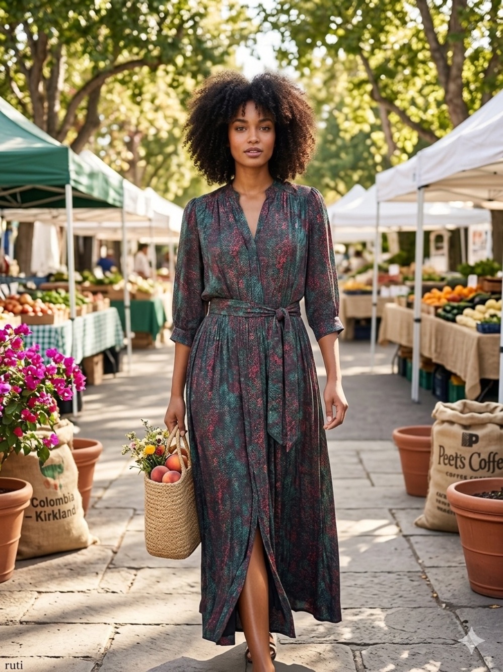 Scotch & Soda Dark Teal and Burgundy Floral Wrap Maxi Dress